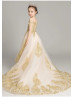 Off Shoulder Gold Lace Flower Girl Dress Birthday Girl Dress